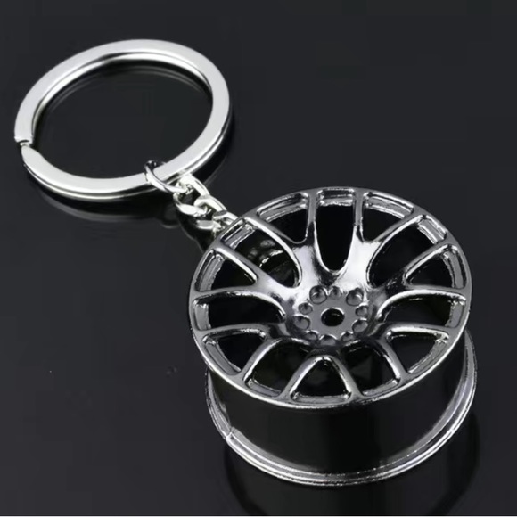 Car Wheel Rim Keychain | Black Spoke Key Ring Auto Racing JDM Style - Picture 3 of 4